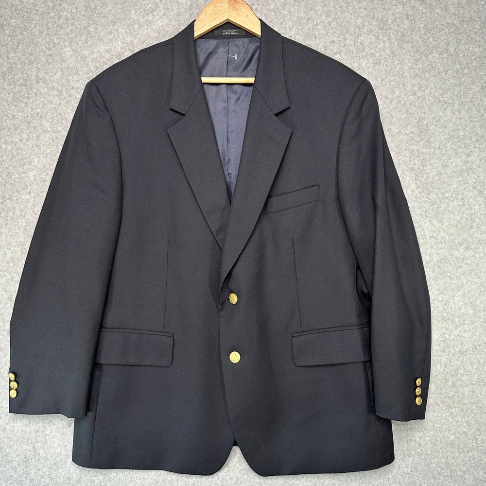John Weitz Signature Collection Navy Blue Wool Blazer Jacket Gold Button 44S